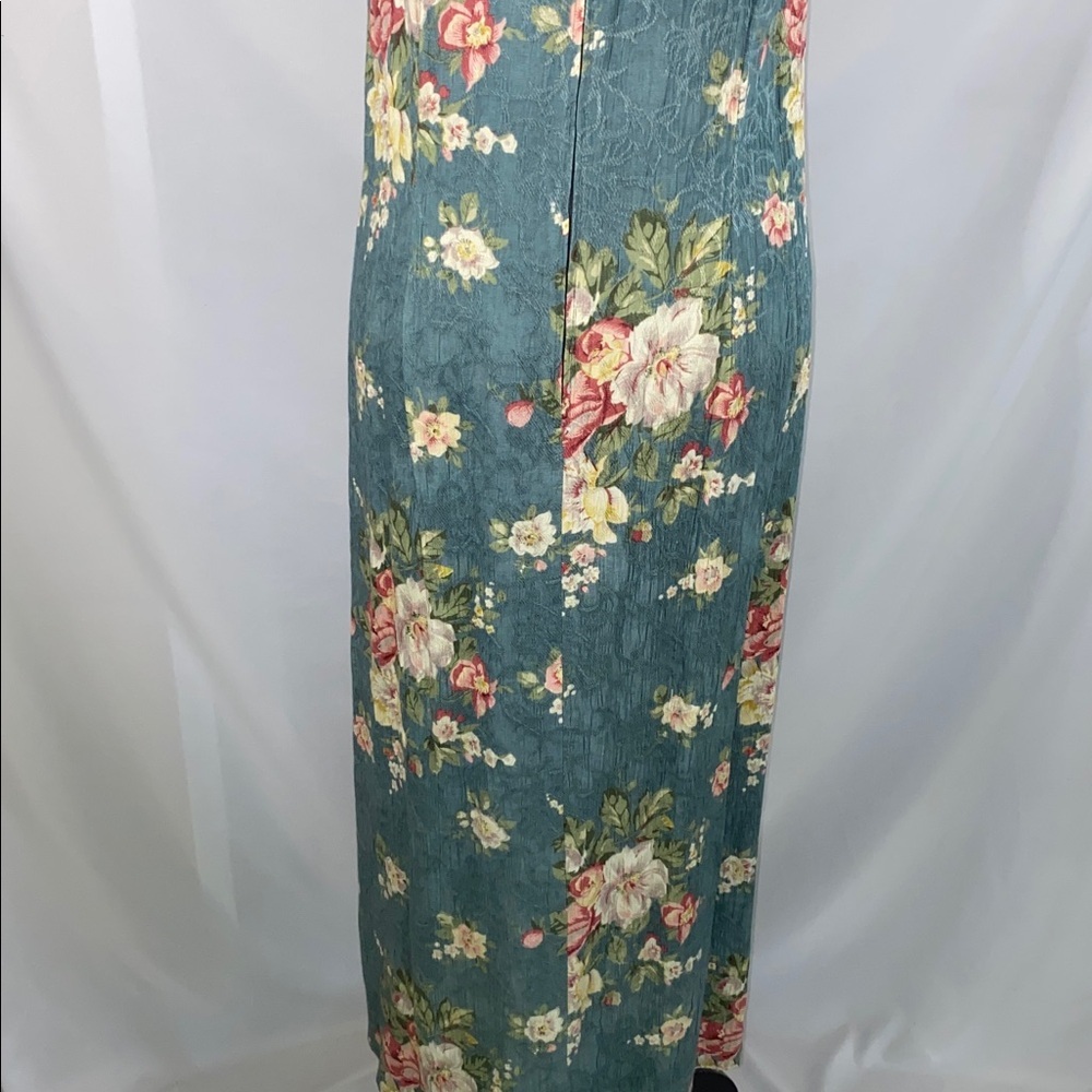 Vintage K Studio Blue Floral Maxi Dress Rayon 90s Cottagecore 10 - Picture 8 of 12